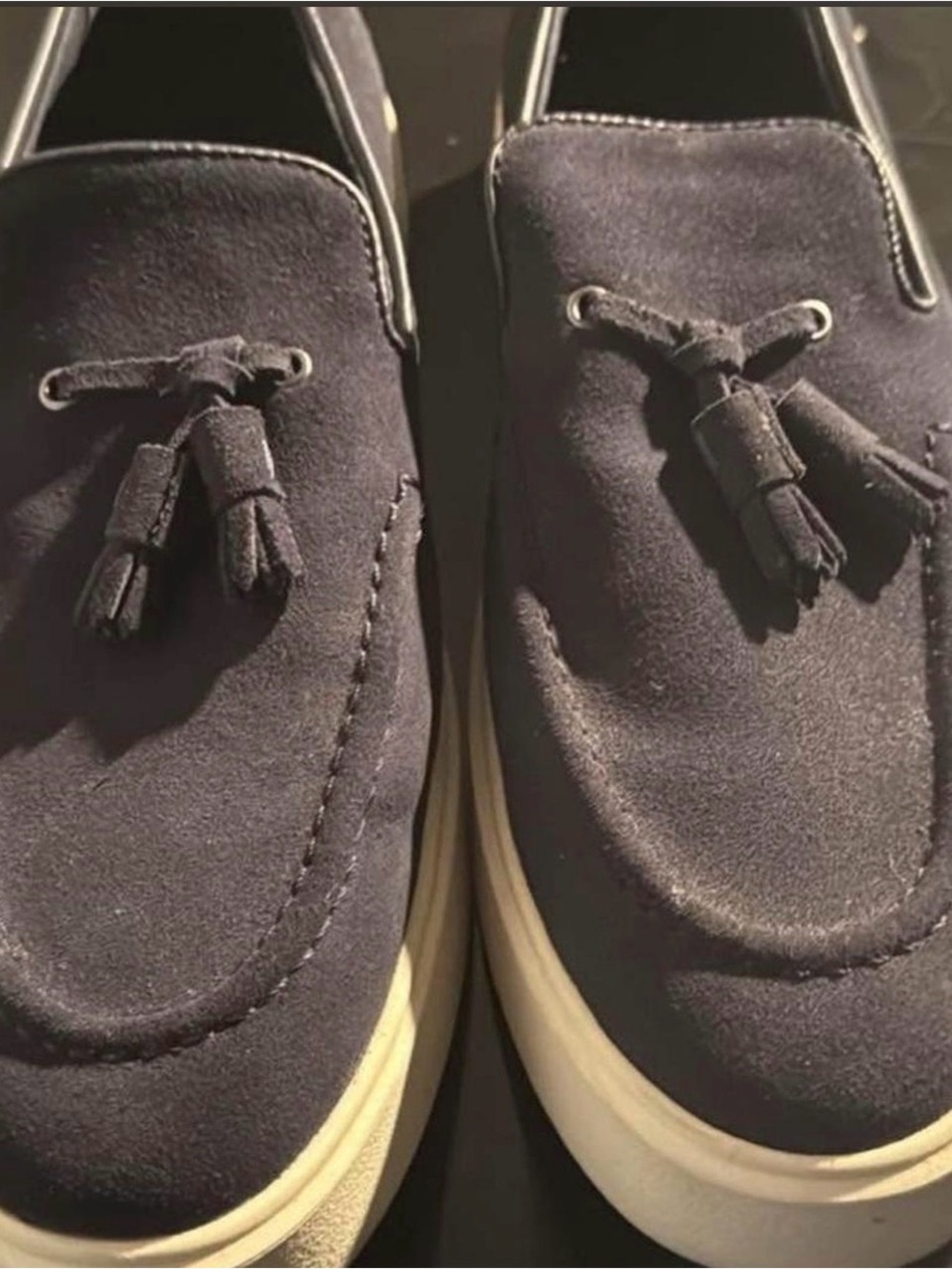 Zara Navy Suede Tassel Loafers with Cream Sole